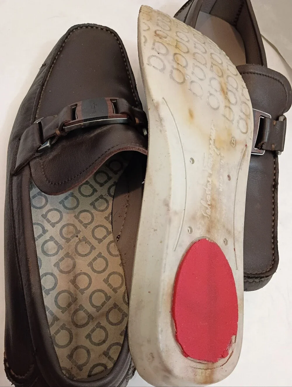 FERRAGAMO MENS Driving Loafers Big Buckle Size 8.5
